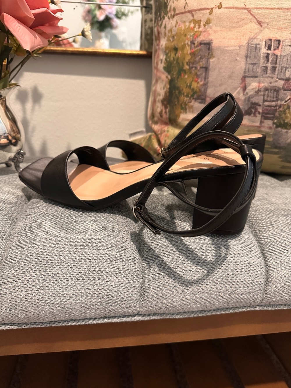 Black Strappy Block-Heel Sandals Size 11